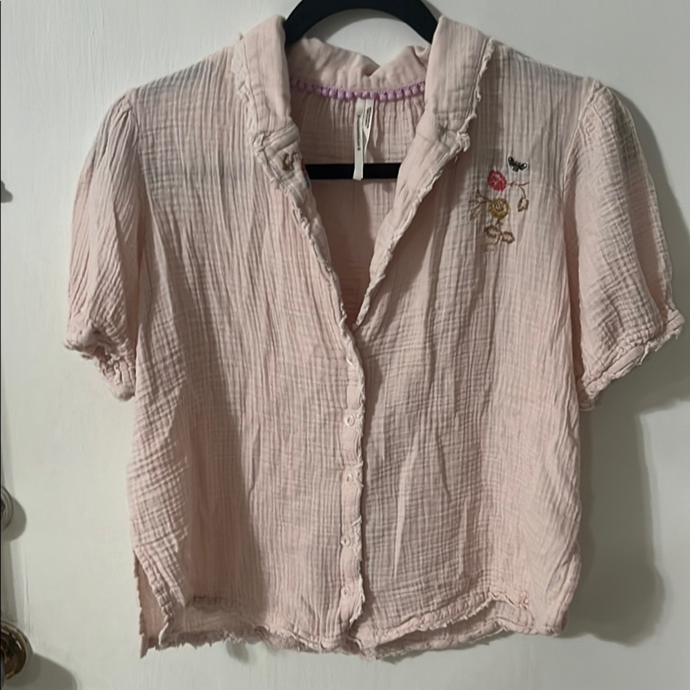 Anthropologie Pink Shirt with Embroidered - Picture 9 of 9